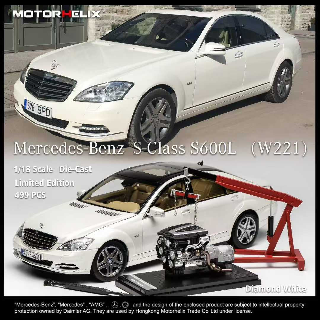 MOTORHELIX 1/18 All-Opening Alloy Car Model Mercedes Benz S-Class S600L AMG (W221)