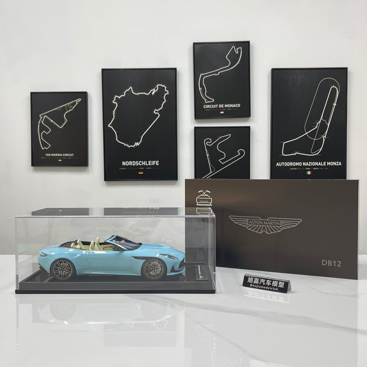 MOTORHELIX 1/18 Aston Martin DB12 Volante (Convertible) – Glass Blue – MH397