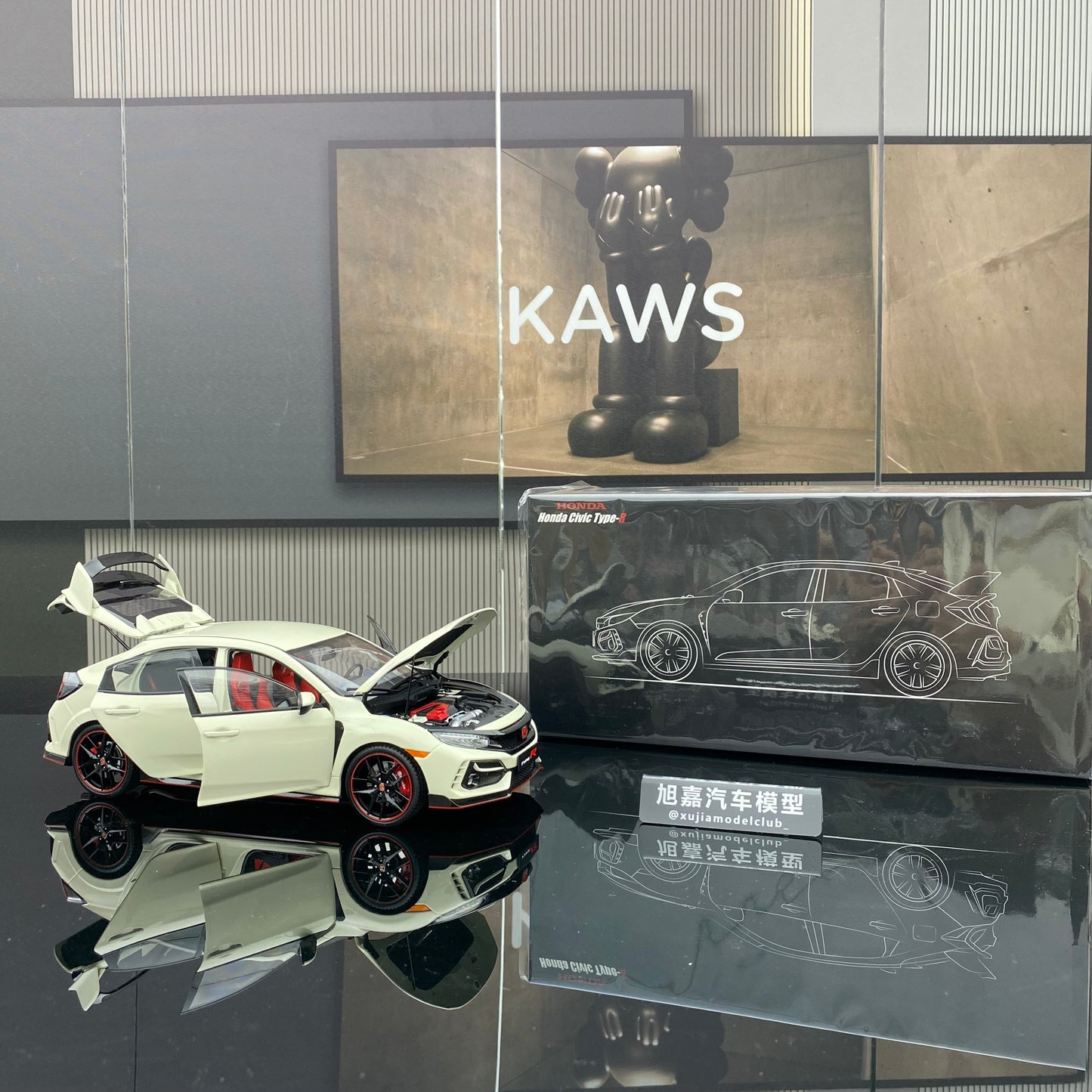 Adornos de modelo de coche de simulación de aleación completamente abierto HONDA CIVIC TYPE R a escala 1/18