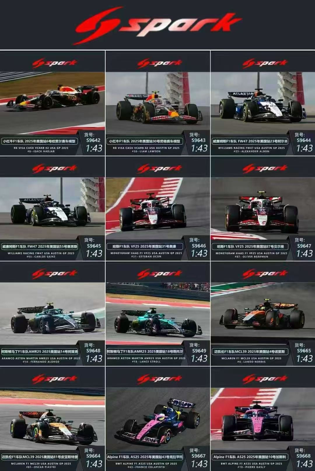 Spark 1:43, the new 2025 US Grand Prix F1 model, is now available for pre-order!