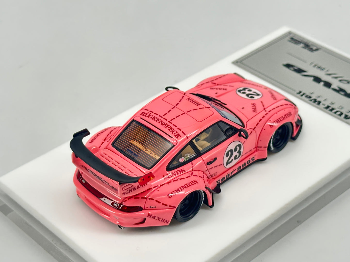 DG 1/43 Porsche RWB Pink Pig Painted Simulation Car Model