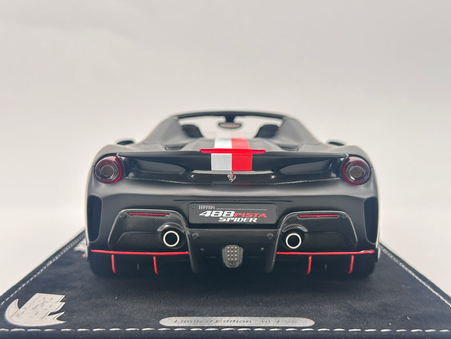 BBR 1/18 Ferrari 488 Pista Spider Red and White Decals, Matte Black Resin High-end Model