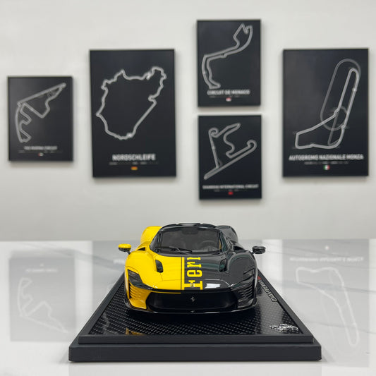 BBR 1/18 Ferrari Daytona SP3 Red Box Edition Modena Yellow + Black Carbon Fiber P18224TMOCH