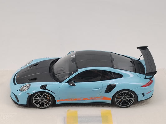 MAKEUP 1/18 Porsche 991.2 GT3RS WEISSACH PACKAGE 2018 Gulf Blue Carbon Fiber Cover Simulation Model Car EML072C