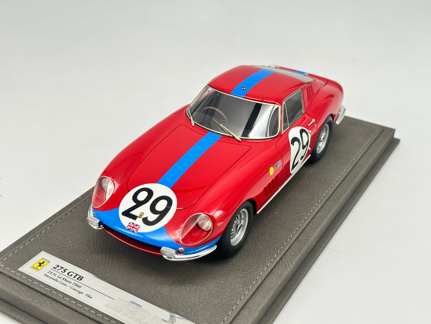 BBR 1/18 Ferrari 275GTB 24H LeMans 1966 Red Blue Stripe Resin Model Car