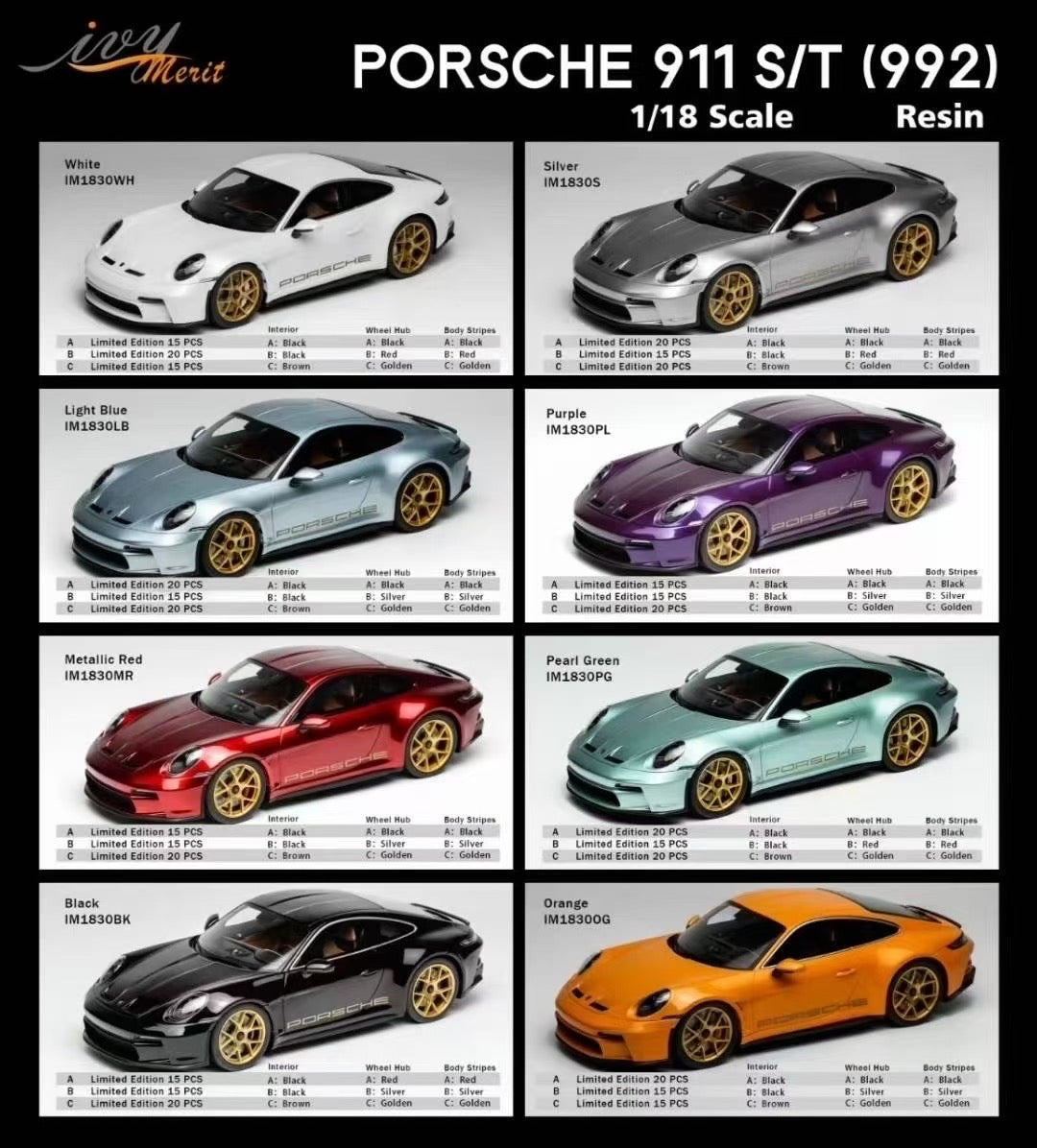 IVY 1/18 Porsche 911 S/T (992) Limited Edition Model Car Ornament