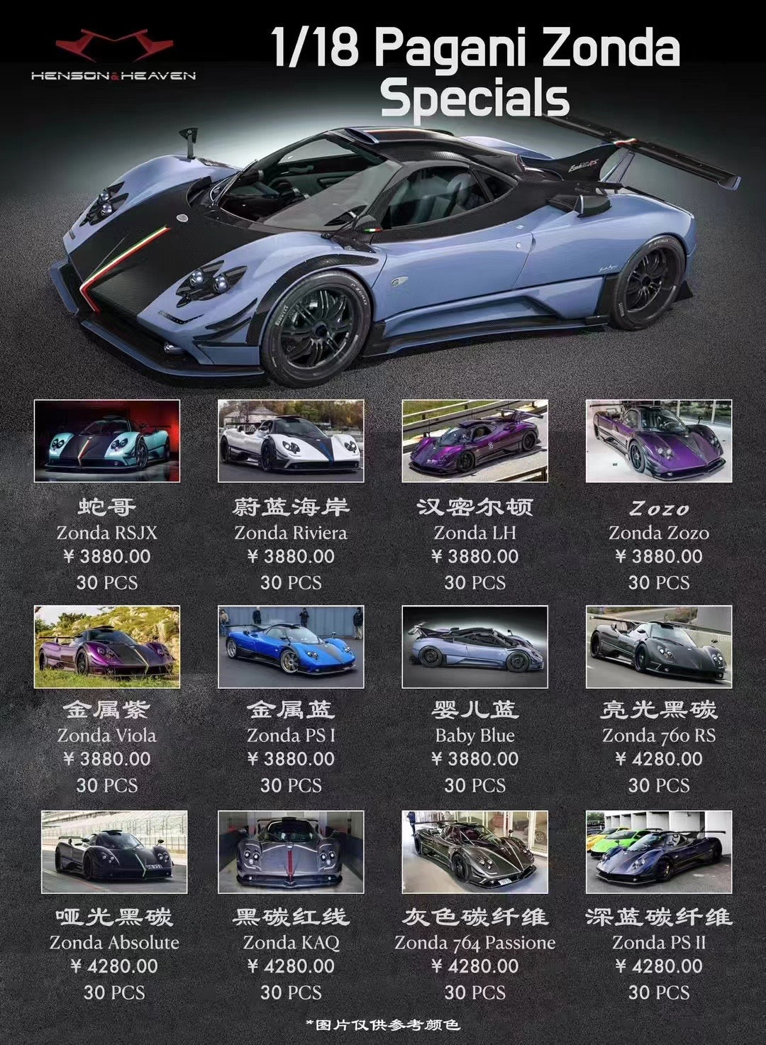 pre-sell HH Model 1/18 Pagani Zonda hardtop supercar limited edition simulation car model ornament gift