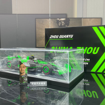 MINICHAMPS 1/12 STAKE F1 TEAMKICK SAUBER C44 Zhou Guanyu 2024 with stop sign black and green paint simulation car model