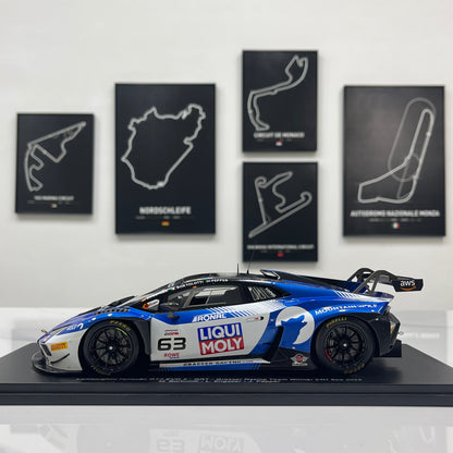 Spark 1/18 Lamborghini Huracán GT3 EVO 2 – 2025 Spa 24 Hours Winner (No. 63, Blue Livery) – 18SPA2025