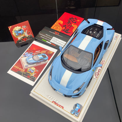 MR 1/18 2025 Year of the Snake Edition Ferrari 488 pista Plata Blue car model