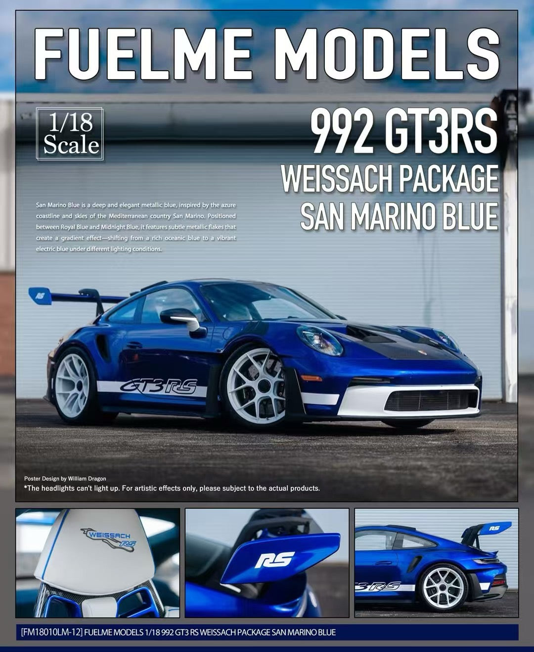 Fuelme 1/18 Porsche 992GT3RS Limited Edition Car Model Ornaments