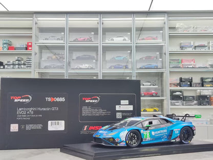 TOPSPEED 1/18 Lamborghini Huracán GT3 EVO2 #78 Forte Racing – Blue Livery (TS0685)