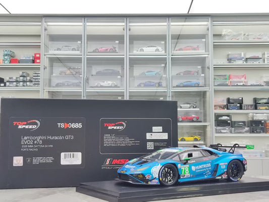 TOPSPEED 1/18 Lamborghini Huracán GT3 EVO2 #78 Forte Racing – Blue Livery (TS0685)