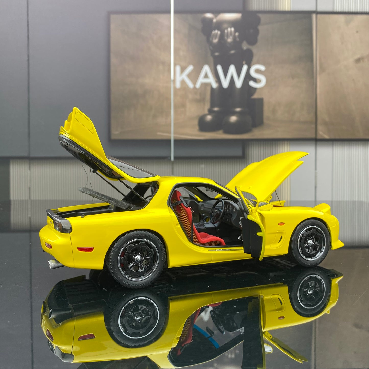 POLAR MASTER 1/18 Mazda RX7 SPEED yellow alloy full-open simulation car model
