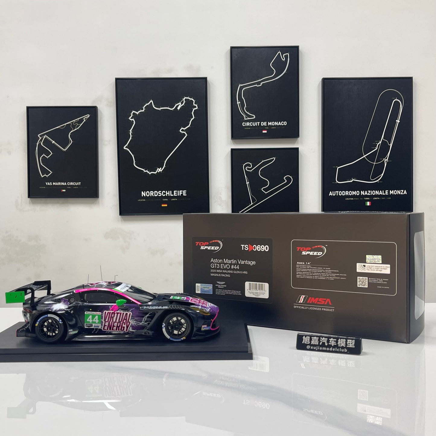 TopSpeed 1/18 Aston Martin Vantage GT3 Evo #44 Magnus Racing Black/Purple Livery (TS0690)