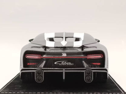 HH Model 1/18 Bugatti Chiron SS Black Carbon/White Stripes Resin Model HH467