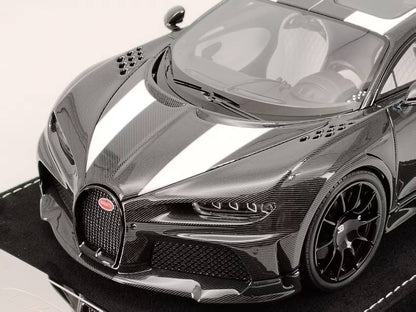 HH Model 1/18 Bugatti Chiron SS Black Carbon/White Stripes Resin Model HH467