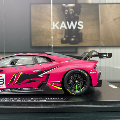 SPARK 1/18 Lamborghini Huracan GT3 EV02 Iron Dames Team 2023 Spa Endurance Race No. 83 Pink Simulation Car Model Ornament