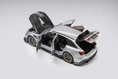 KiloWorks 1:18 Diecast Model — DarwinPRO Audi RS6 (Fully Opening) — Blade Silver — Carbon Fiber Hood with Vossen HF2 Wheels