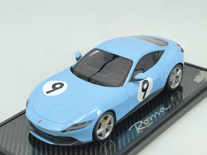 BBR 1/18 Ferrari Roma Prata Blue No. 9 Limited Edition Car Model Ornaments