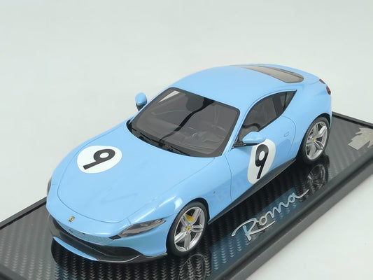 BBR 1/18 Ferrari Roma Prata Blue No. 9 Limited Edition Car Model Ornaments
