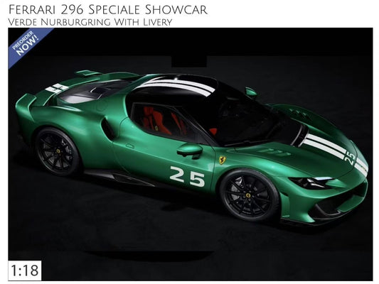 BBR 1/18 Ferrari 296 Speciale launch car Verde Nurburgring with livery