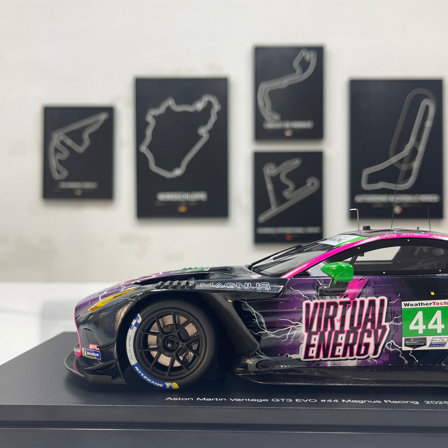 TopSpeed 1/18 Aston Martin Vantage GT3 Evo #44 Magnus Racing Black/Purple Livery (TS0690)