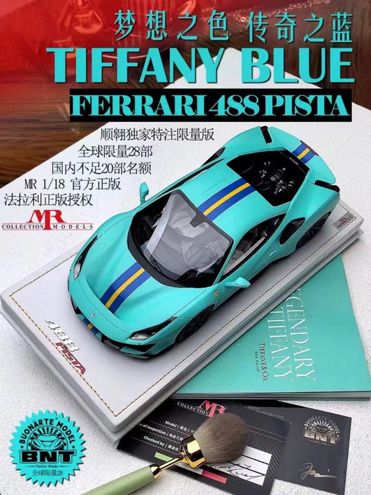 MR 1/18 Ferrari 488 pista special edition matte Tiffany blue limited edition of 28 simulated car model ornaments