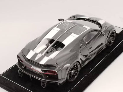 HH Model 1/18 Bugatti Chiron SS Black Carbon/White Stripes Resin Model HH467