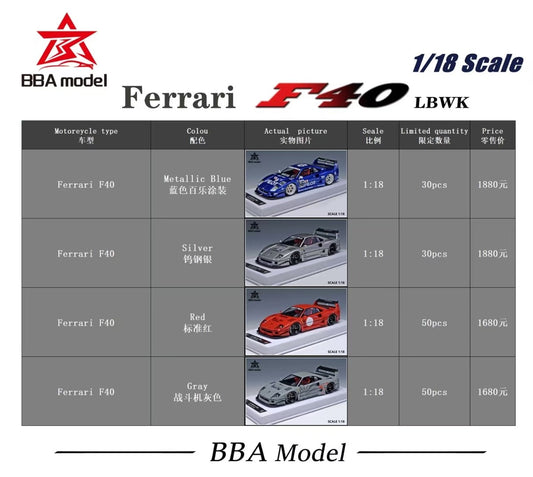 BBA model 1/18 Ferrari F40 LBWK wide-body modified resin car model