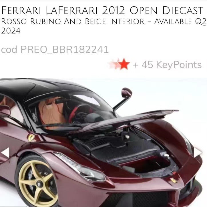 Ferrari Lafa BBR 1/18 - Modelo de coche de simulación de aleación roja metalizada, totalmente abierto, adorno