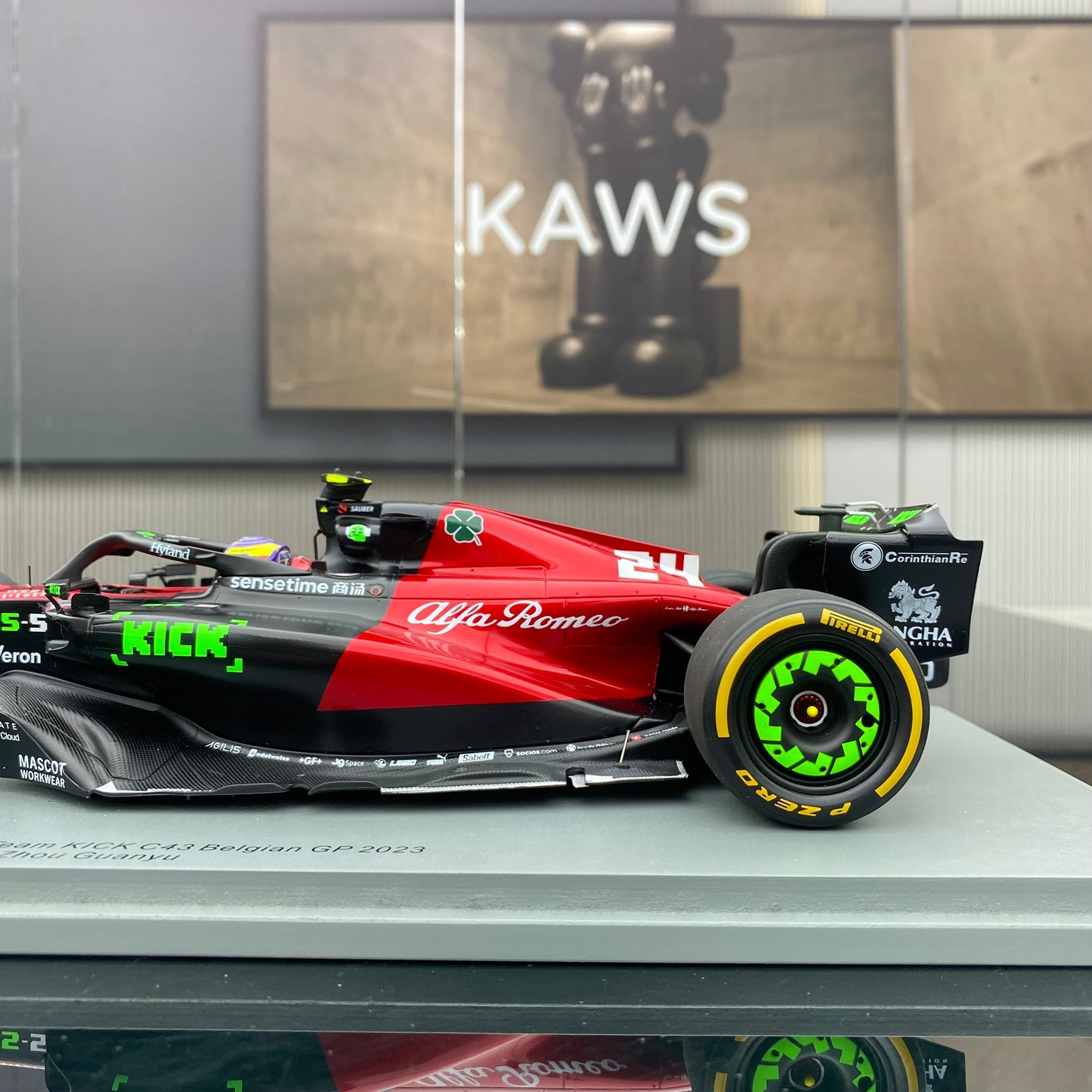 SPARK 1/18 Alfa Romeo F1 Team C43 2023 Belgian Grand Prix Zhou Guanyu Red Simulation Car Model Ornament