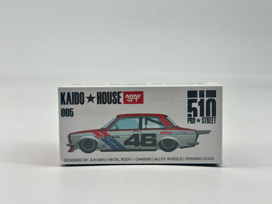 MINIGT 1/64 Nissan Silver Grille DATSUN 510 PRO STREET #46 White and Red Paint Die Casting Model MGT241