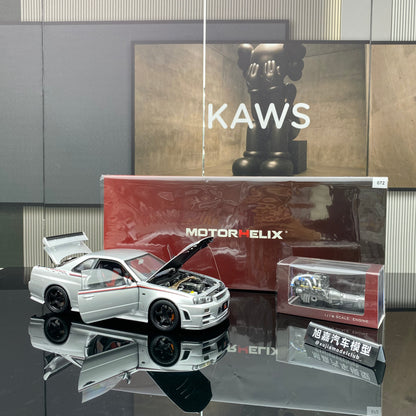 MOTORHELIX 1/18 NISMO SKYLINE GT-R (R34) Modelo de coche de simulación totalmente abierto de aleación PERSONALIZADO POR NISMO