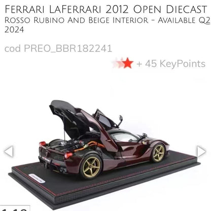 Ferrari Lafa BBR 1/18 - Modelo de coche de simulación de aleación roja metalizada, totalmente abierto, adorno