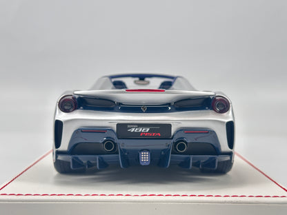 DM 1/18 Ferrari 488 Pista Spider White Base with Metallic Silver/Blue Decals Simulated Car Model FPC015A