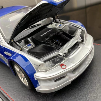 New Arrival DCN 1/18 BMW M3 GTR E46 Need for Speed Deluxe Edition Blue and White Price 168$
