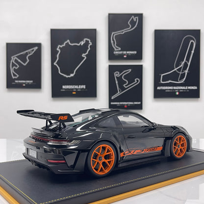 IVY 1/12 Porsche 992 GT3 RS Black with Orange Wheels Limited Edition Model Car