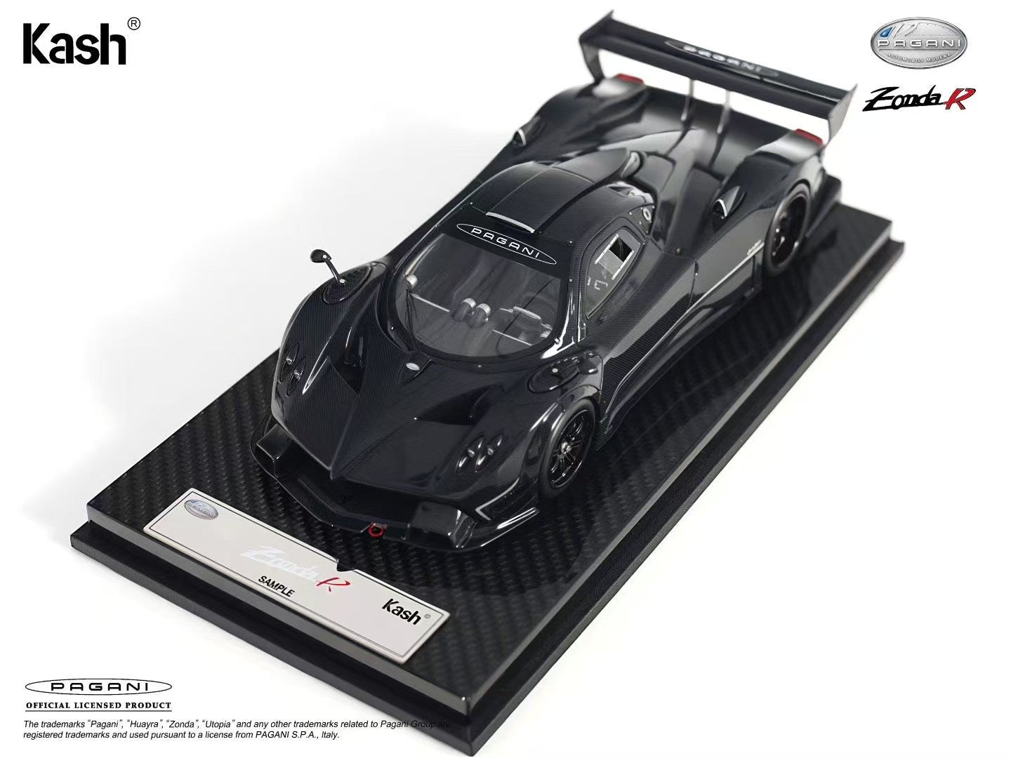 Kash Model 1/18 Pagani Zonda R Gloss Carbon Black Diecast Model