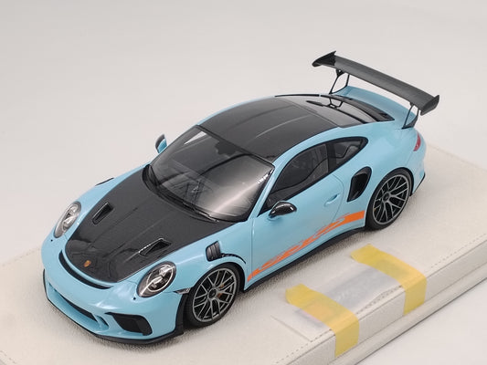 MAKEUP 1/18 Porsche 991.2 GT3RS WEISSACH PACKAGE 2018 Gulf Blue Carbon Fiber Cover Simulation Model Car EML072C