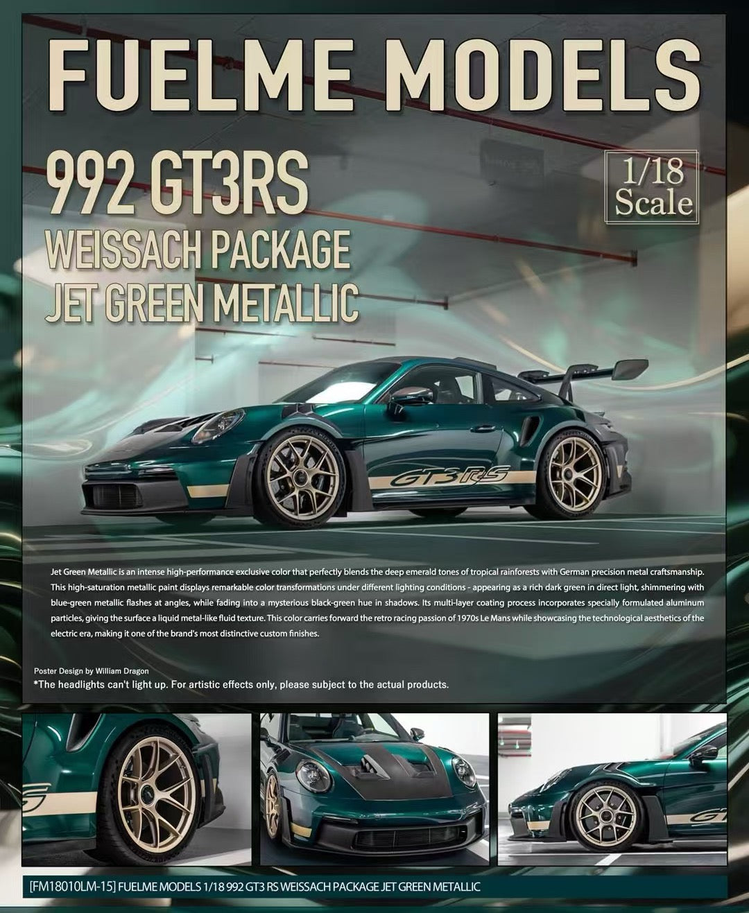 Fuelme 1/18 Porsche 992GT3RS Limited Edition Car Model Ornaments