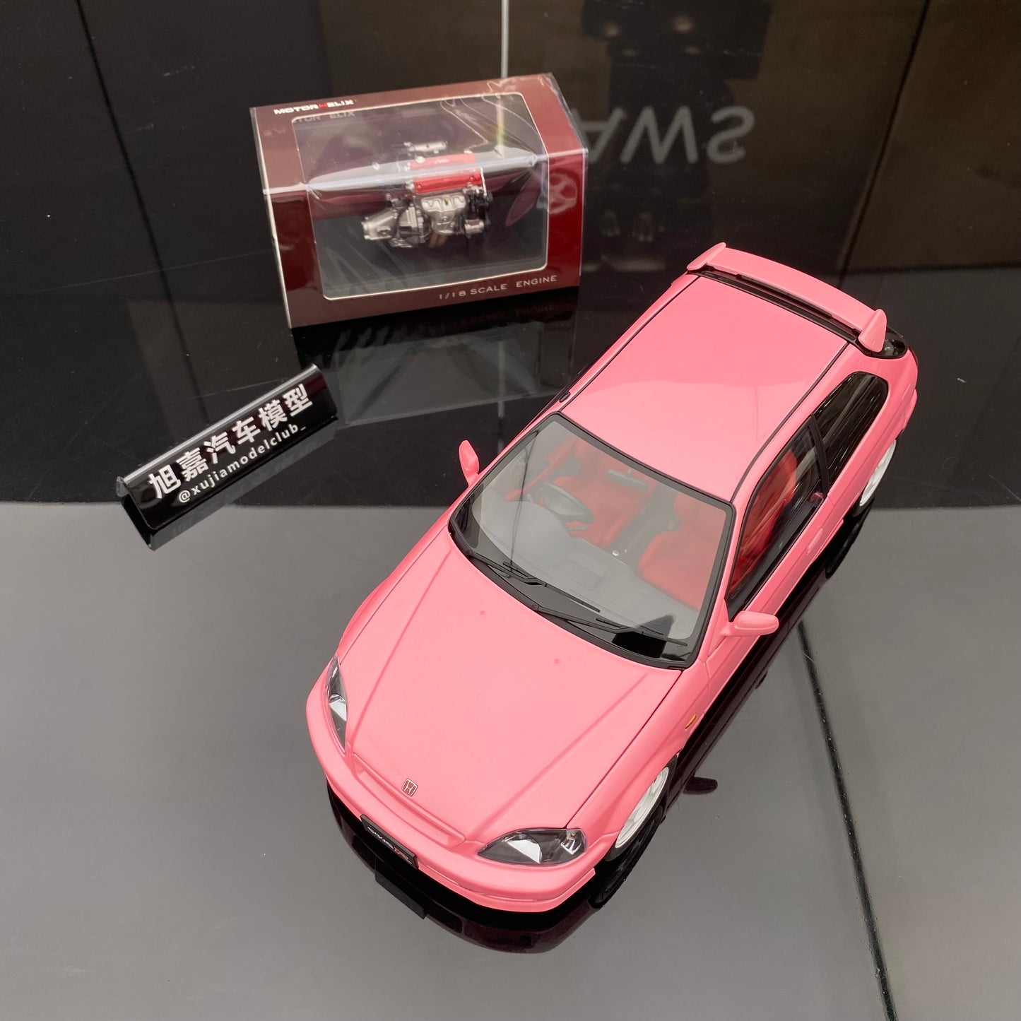 MOTORHELIX 1/18 Honda Civic Type R(EK9) Pink Alloy Fully Open Simulation Car Model