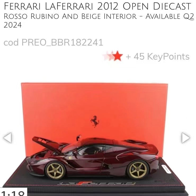 Ferrari Lafa BBR 1/18 - Modelo de coche de simulación de aleación roja metalizada, totalmente abierto, adorno