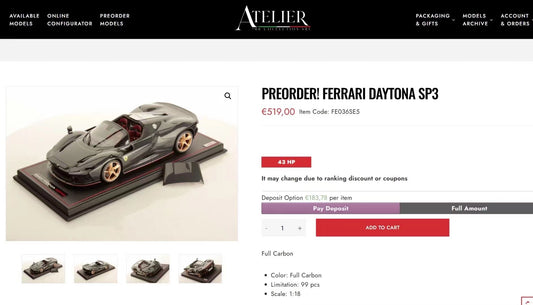 Ferrari Daytona SP3 MR 1/18, modelo de coche de edición limitada de fibra de carbono, adorno de regalo