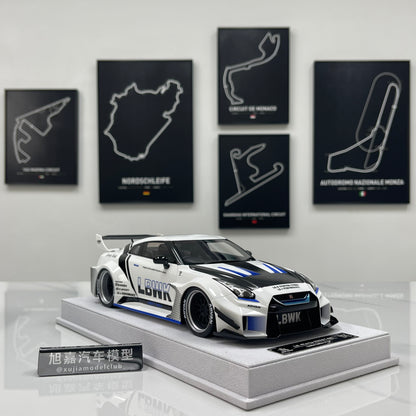 BBA MODEL 1/18 Nissan GTR 35GT-RR Blue and White Limited Edition Model Car
