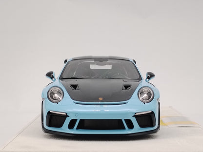 MAKEUP 1/18 Porsche 991.2 GT3RS WEISSACH PACKAGE 2018 Gulf Blue Carbon Fiber Cover Simulation Model Car EML072C
