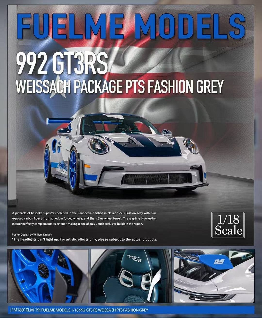 Fuelme 1/18 Porsche 992GT3RS Limited Edition Car Model Ornaments