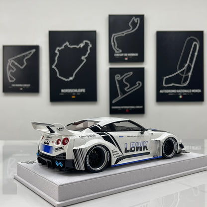 BBA MODEL 1/18 Nissan GTR 35GT-RR Blue and White Limited Edition Model Car