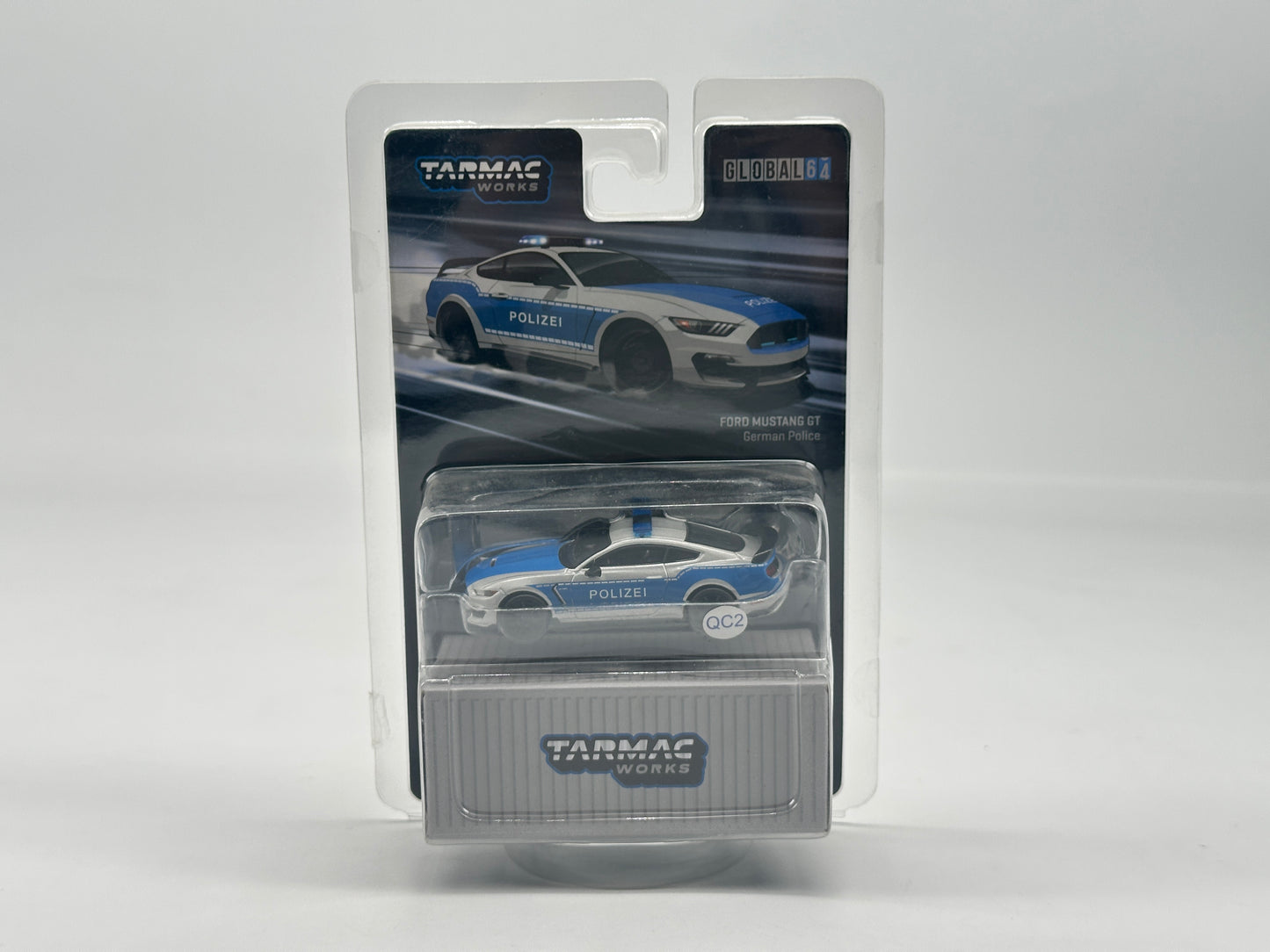 Tarmac Works 1/64 Ford Mustang SHELBY GT350R German Police Car Silver Blue Police Car Diecast Model TW163