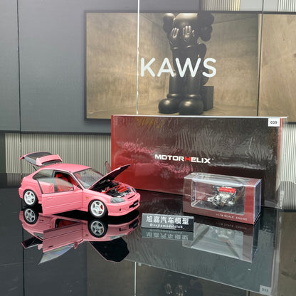 MOTORHELIX 1/18 Honda Civic Type R(EK9) Pink Alloy Fully Open Simulation Car Model
